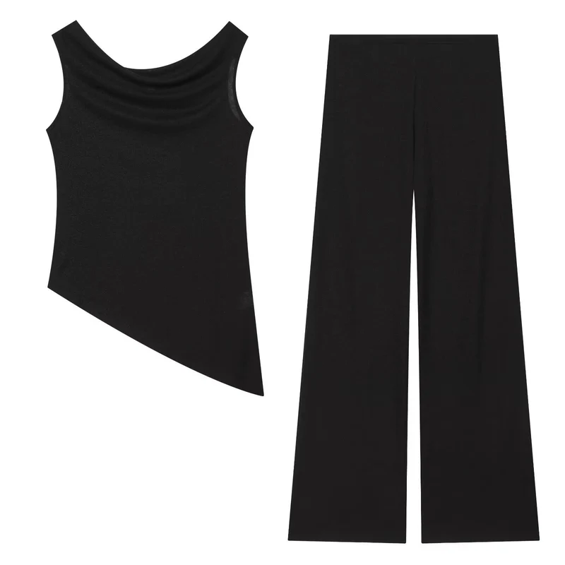 Damen Weite Strickhose mit hoher Taille und ausgestelltem Bein Drune