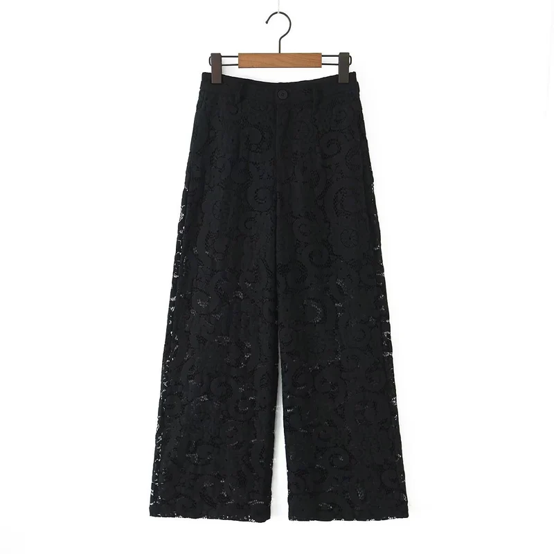 Damen Weite Spitzenhose mit hoher Taille und gefütterter Innenlage Drune