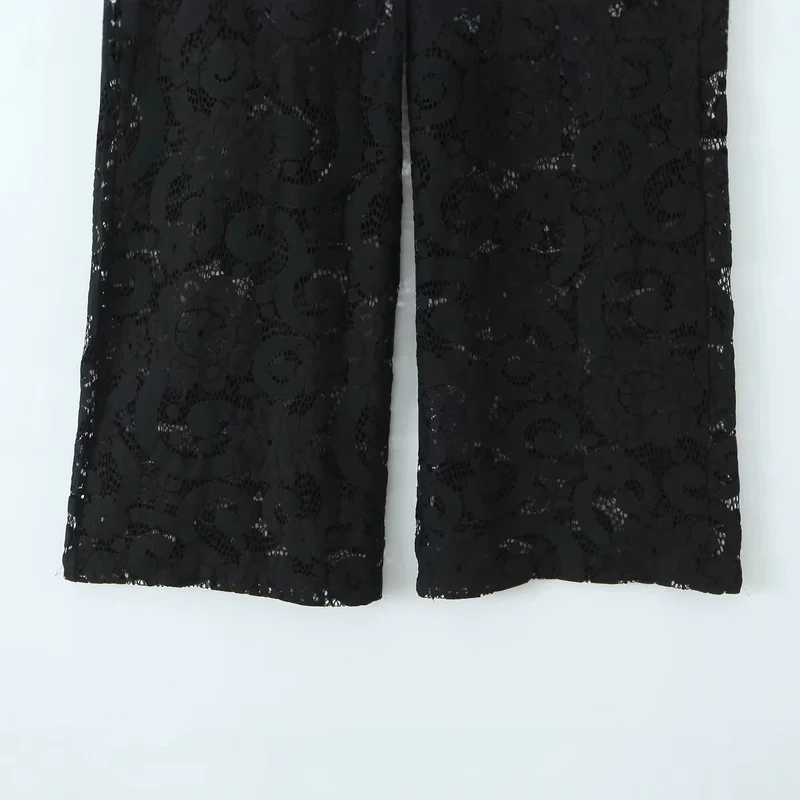 Damen Weite Spitzenhose mit hoher Taille und gefütterter Innenlage Drune