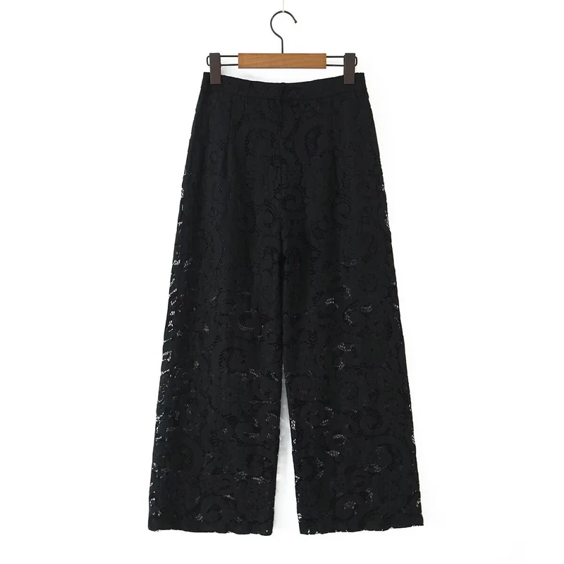 Damen Weite Spitzenhose mit hoher Taille und gefütterter Innenlage Drune