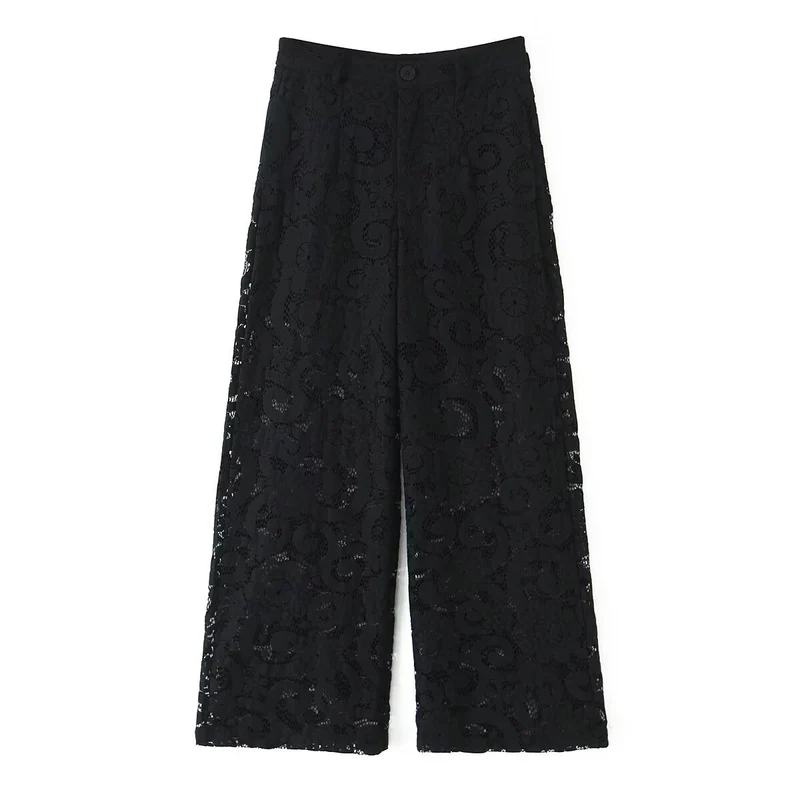 Damen Weite Spitzenhose mit hoher Taille und gefütterter Innenlage Drune