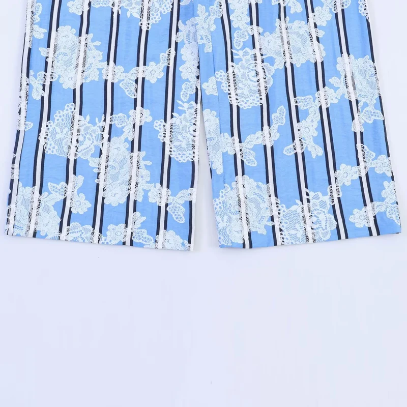 Damen Weite Palazzo-Hose mit elastischem Bund und floralem Streifen-Print Drune