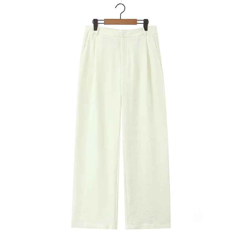 Damen Weite, hochtaillierte Stoffhose mit Bundfalten und Seitentaschen Drune