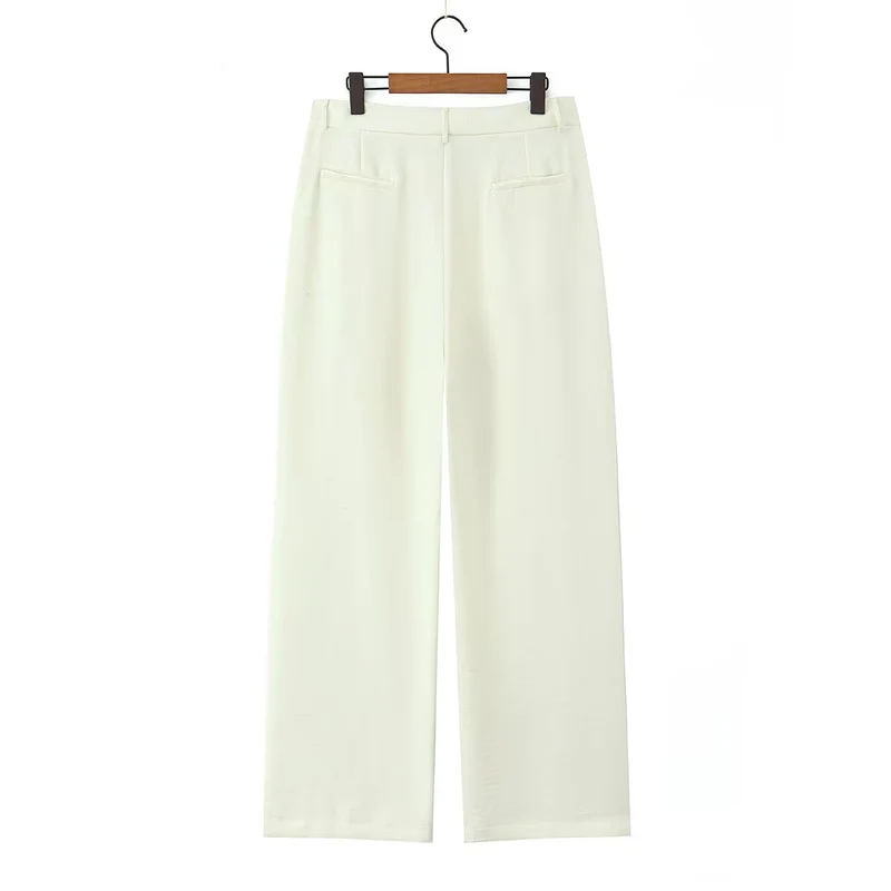 Damen Weite, hochtaillierte Stoffhose mit Bundfalten und Seitentaschen Drune