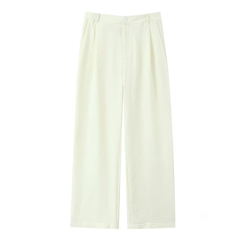 Damen Weite, hochtaillierte Stoffhose mit Bundfalten und Seitentaschen Drune