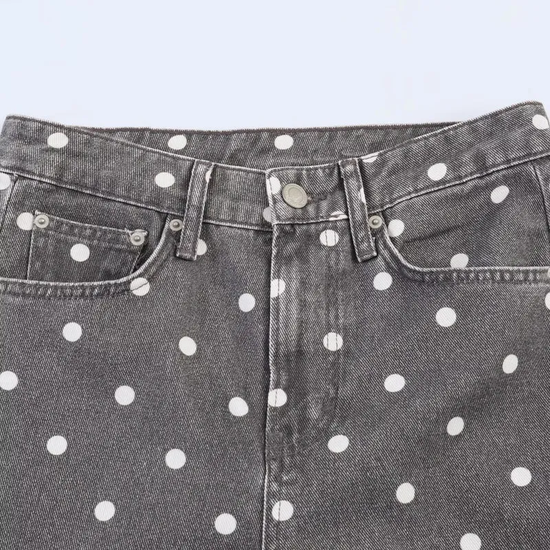 Damen Weite High-Waist-Jeans mit ganzflächigem Punktenmuster und geradem Bein Drune