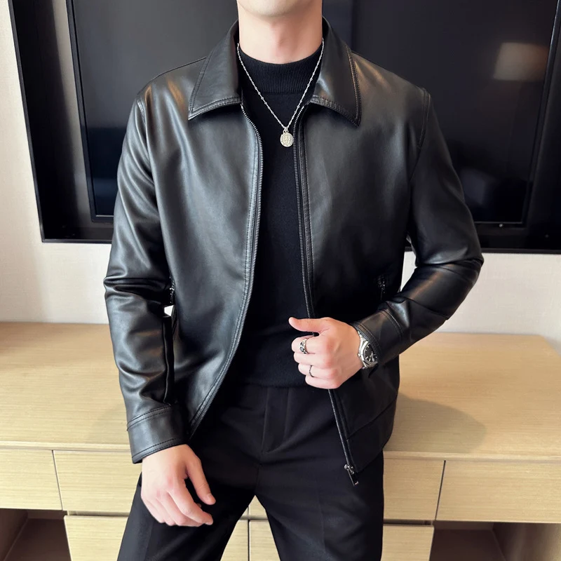 Herren Trendige und strapazierfähige Kunstlederjacke Drune