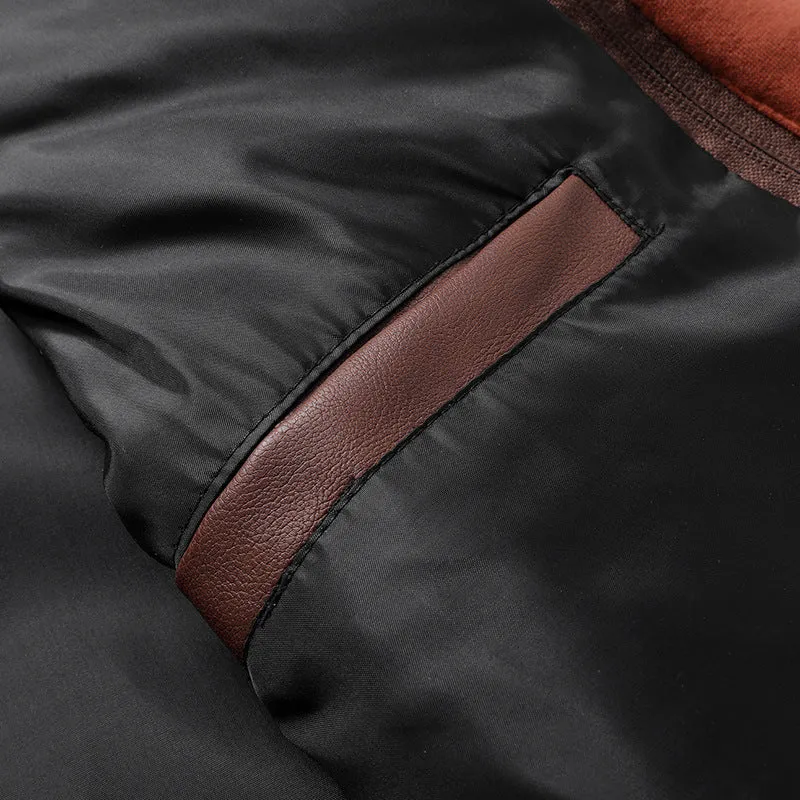 Herren stylische Kunstlederjacke mit Kapuze Drune