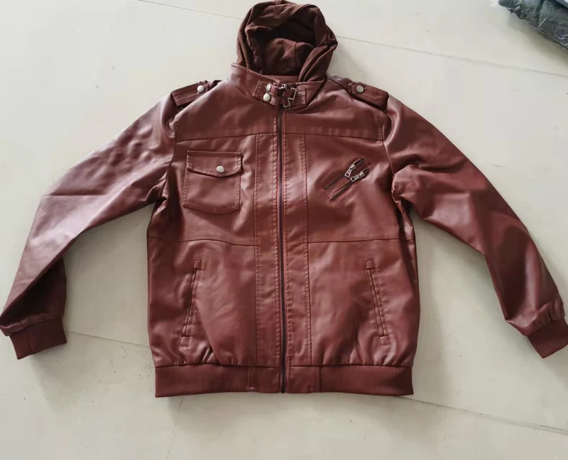 Herren stylische Kunstlederjacke mit Kapuze Drune