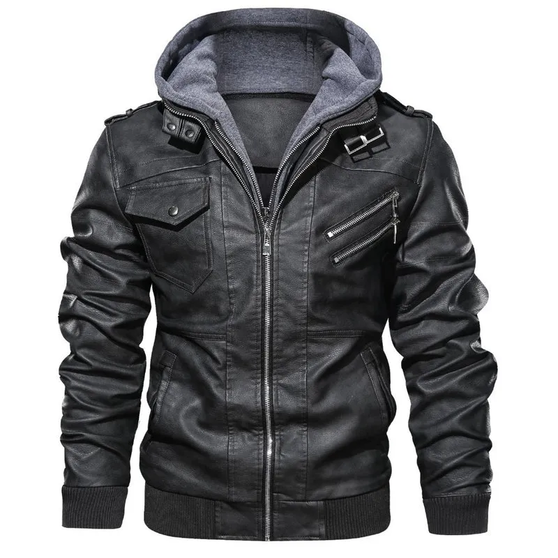 Herren stylische Kunstlederjacke mit abnehmbarem Innenfleece Drune