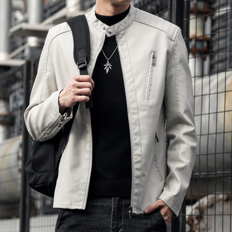 Herren Stilvolle Schnitte Kunstlederjacke Drune