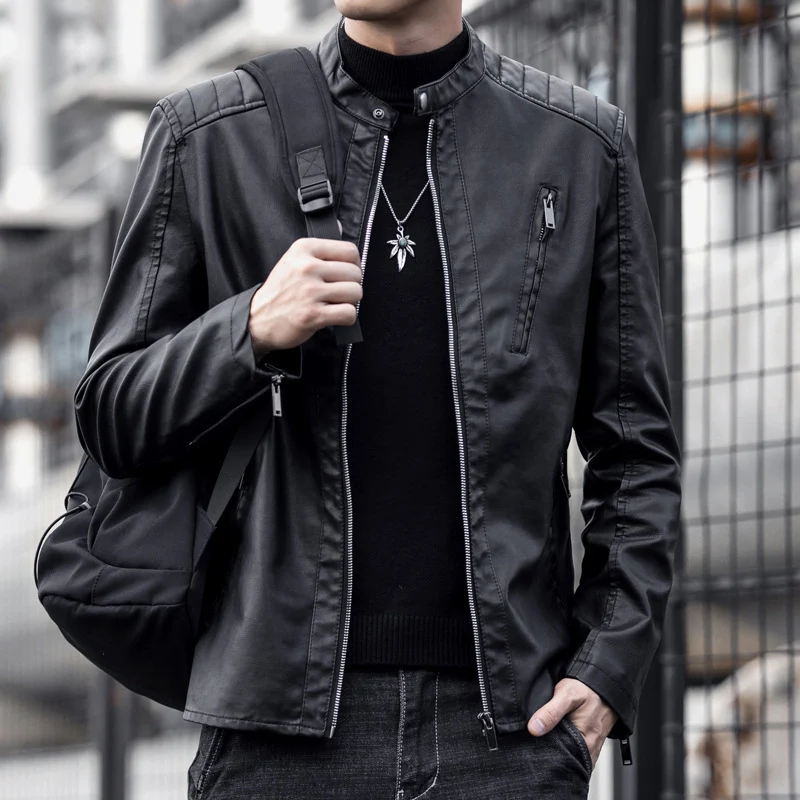 Herren Stilvolle Schnitte Kunstlederjacke Drune