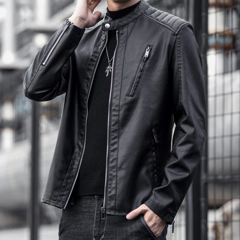 Herren Stilvolle Schnitte Kunstlederjacke Drune