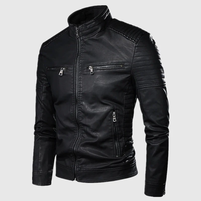 Herren Stilvolle Lederjacke mit Steppdetails Drune