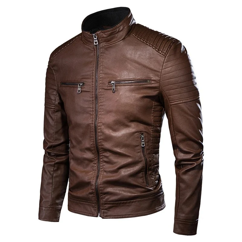 Herren Stilvolle Lederjacke mit Steppdetails Drune