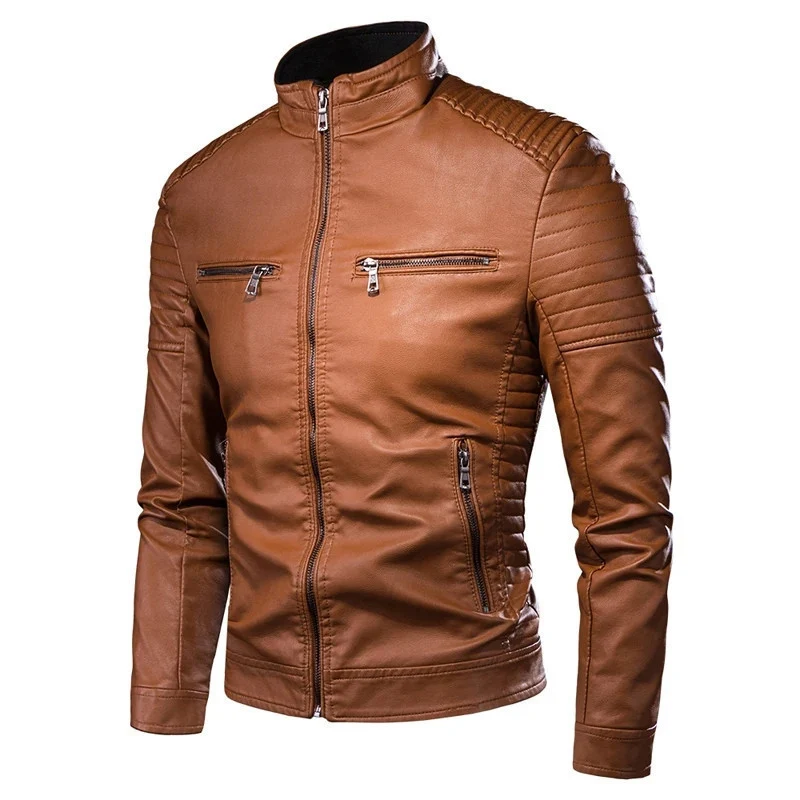 Herren Stilvolle Lederjacke mit Steppdetails Drune