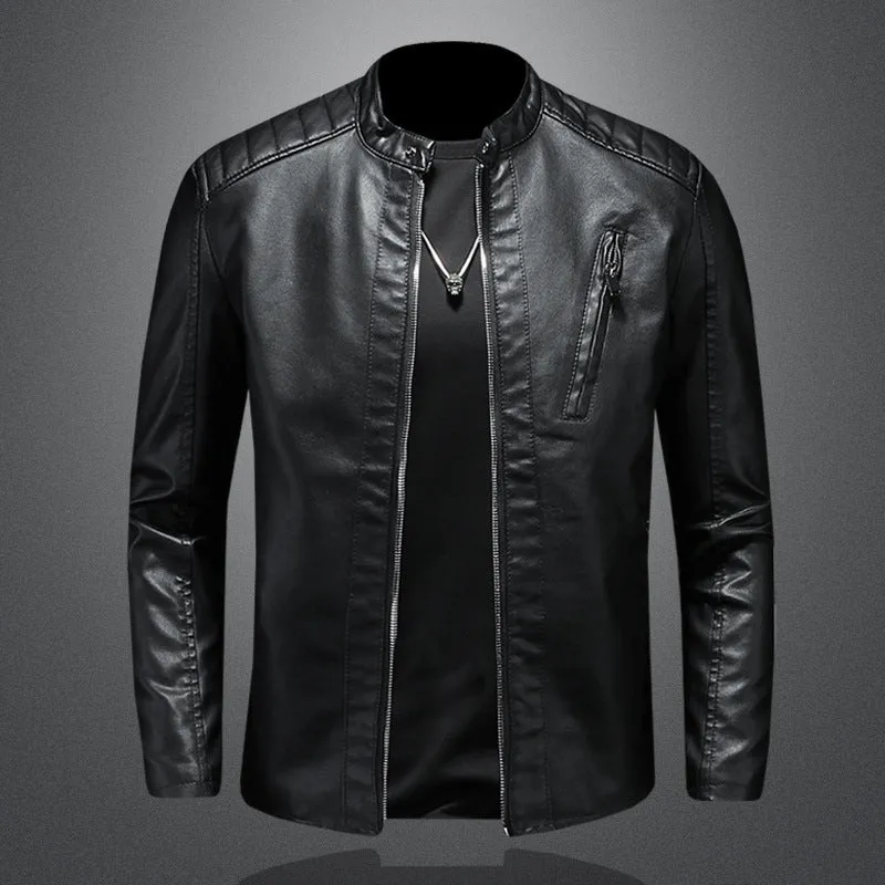 Herren Stilvolle Lederjacke mit schmalem Kragen Drune