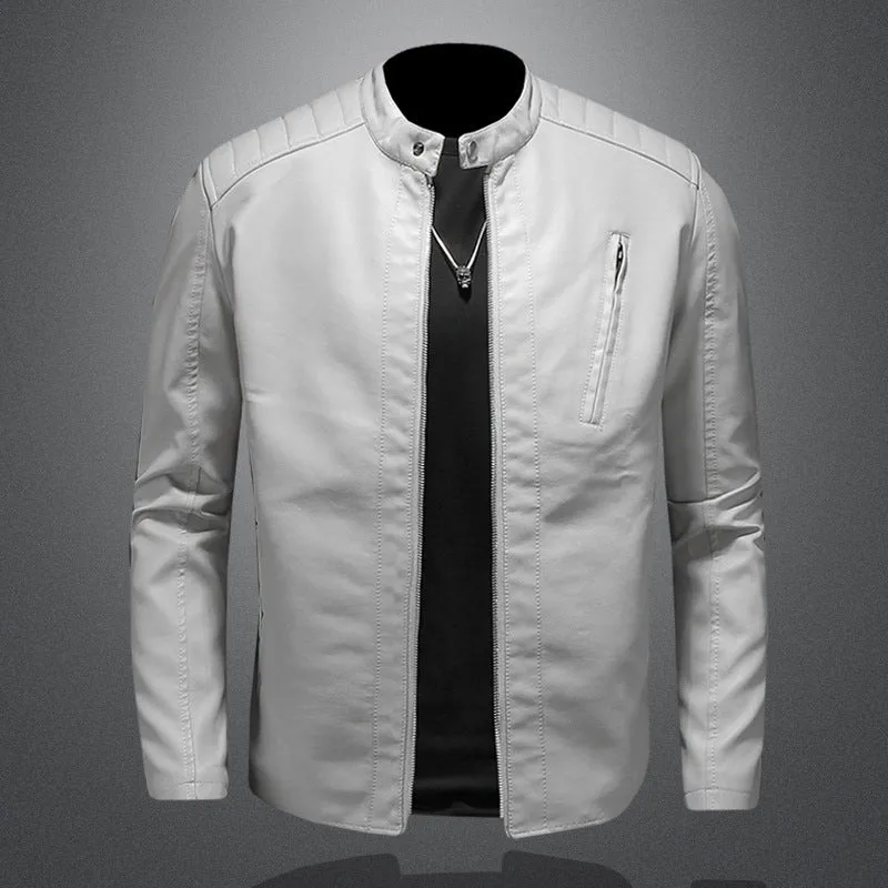 Herren Stilvolle Lederjacke mit schmalem Kragen Drune