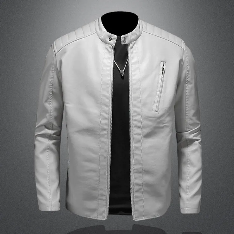 Herren Stilvolle Lederjacke mit schmalem Kragen Drune
