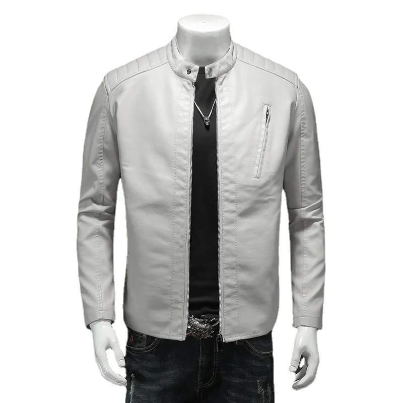 Herren Stilvolle Lederjacke mit schmalem Kragen Drune