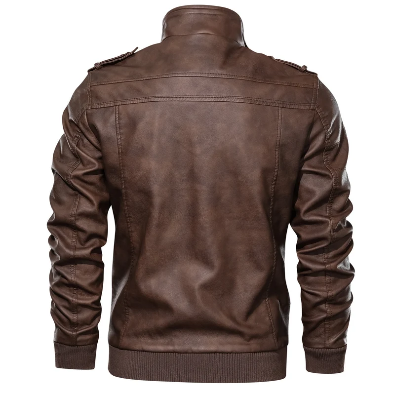 Herren Stilvolle Kunstlederjacke mit integrierter Kapuze Drune
