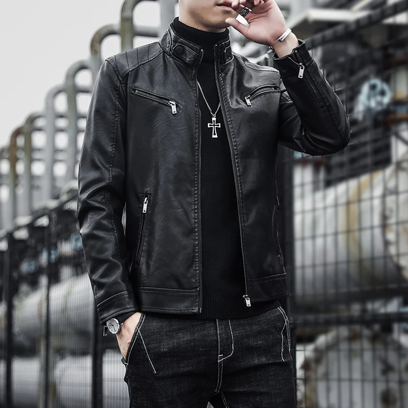 Herren Stilvolle Kunstlederjacke Drune