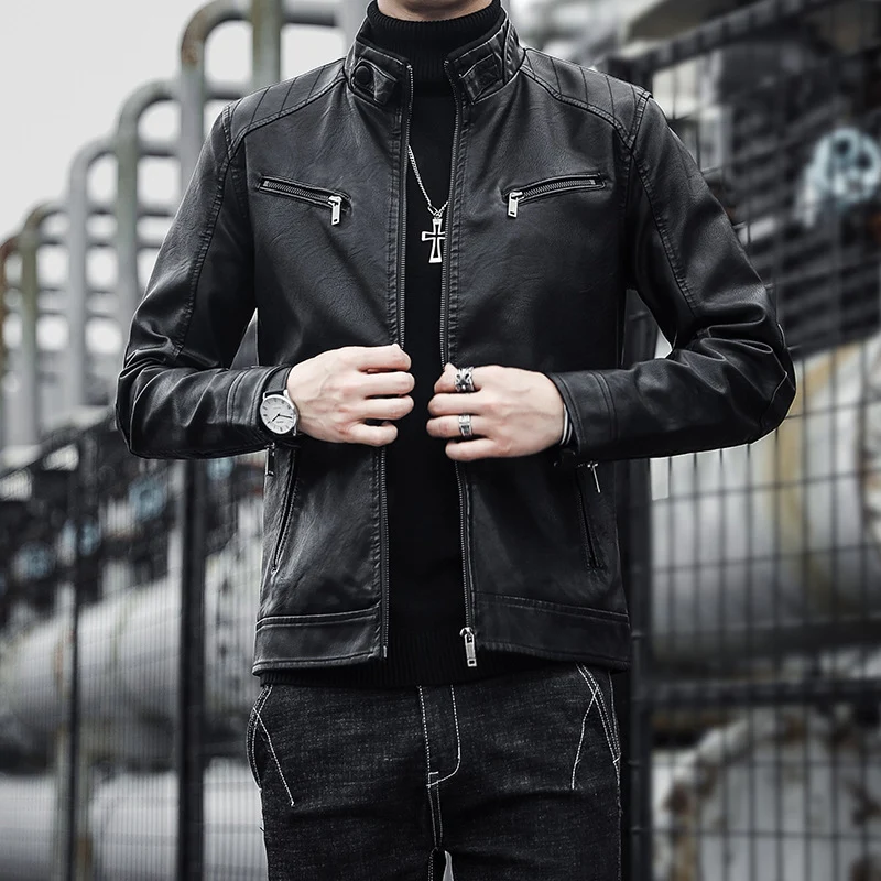 Herren Stilvolle Kunstlederjacke Drune
