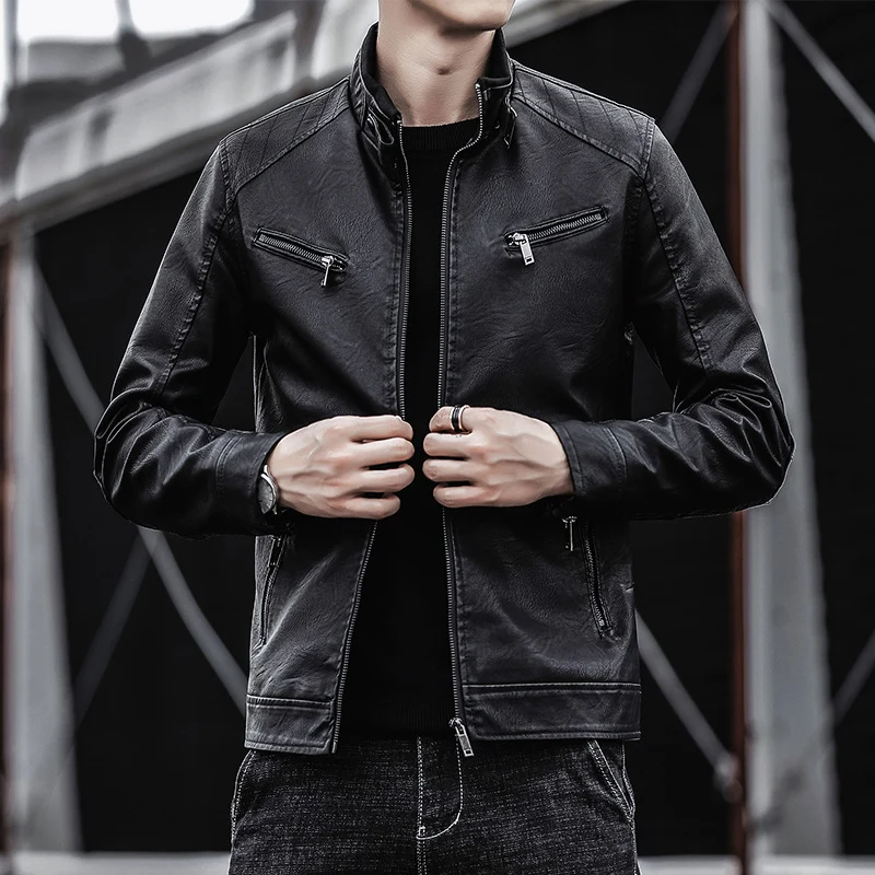 Herren Stilvolle Kunstlederjacke Drune