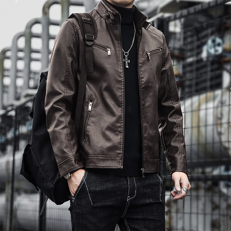 Herren Stilvolle Kunstlederjacke Drune