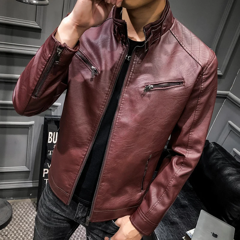 Herren Stilvolle Kunstlederjacke Drune