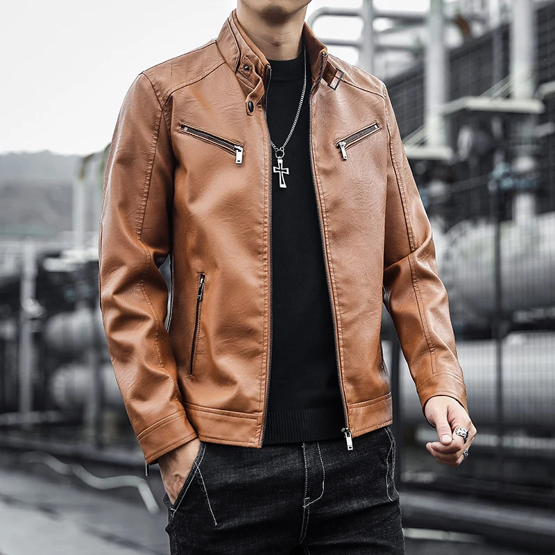 Herren Stilvolle Kunstlederjacke Drune