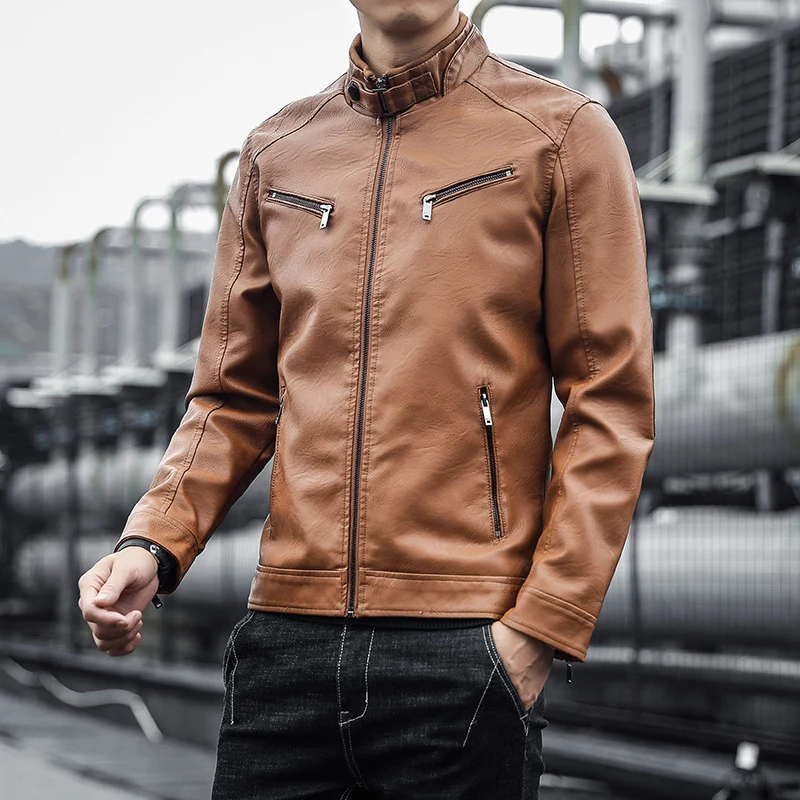 Herren Stilvolle Kunstlederjacke Drune