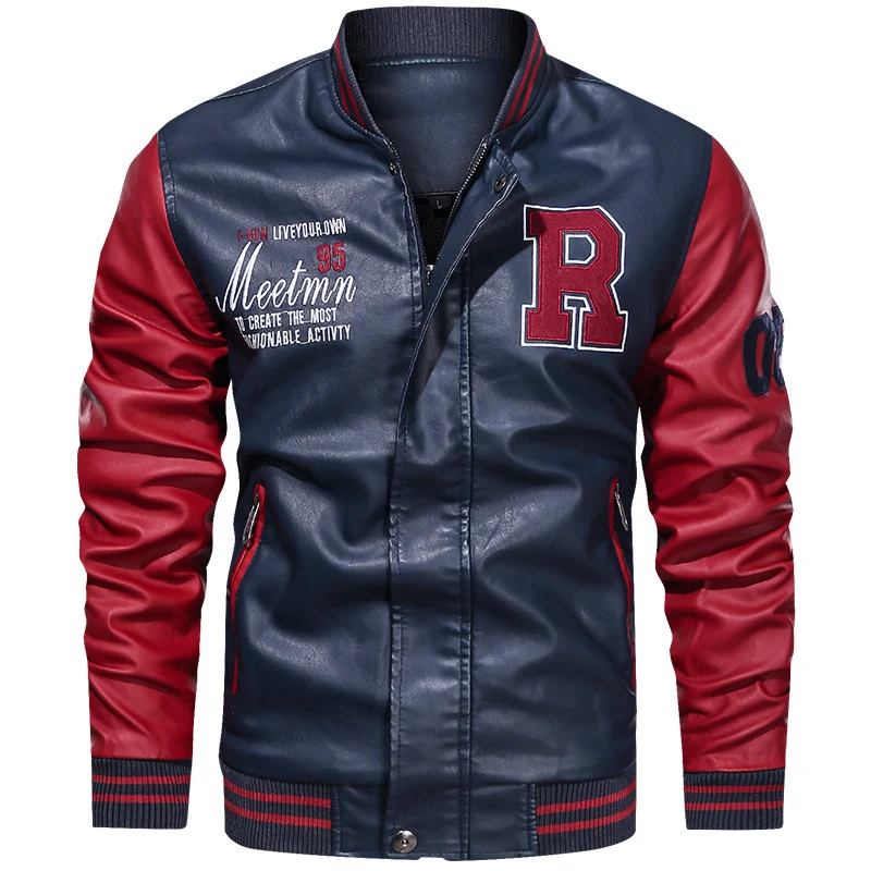 Herren Sportliche Lederjacke im College-Stil Drune