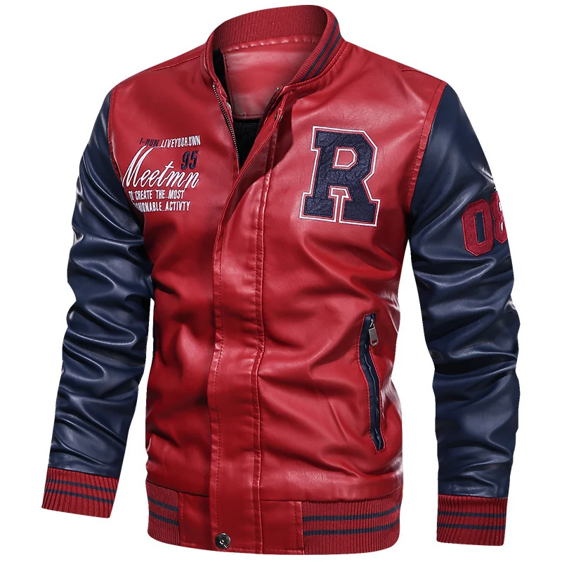 Herren Sportliche Lederjacke im College-Stil Drune