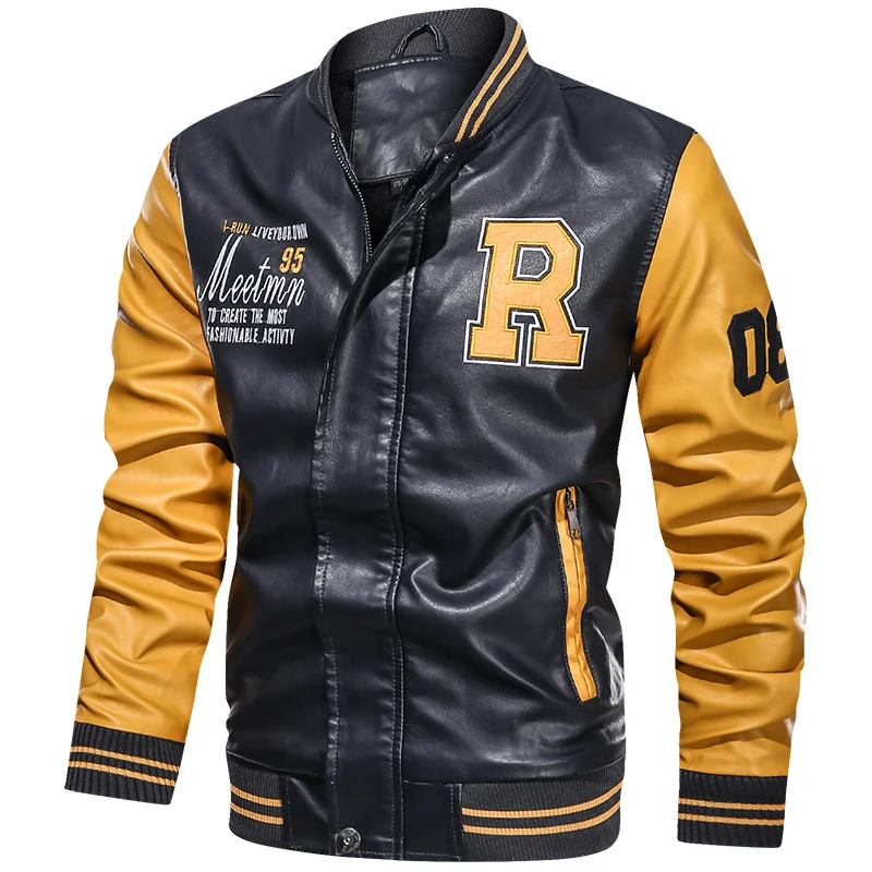 Herren Sportliche Lederjacke im College-Stil Drune