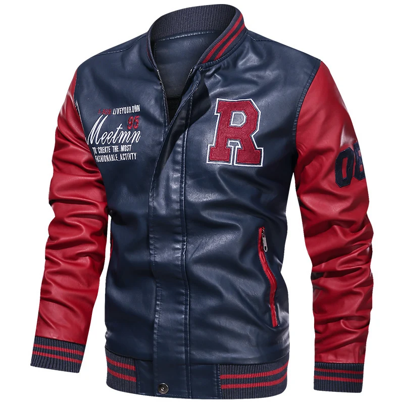 Herren Sportliche Lederjacke im College-Stil Drune