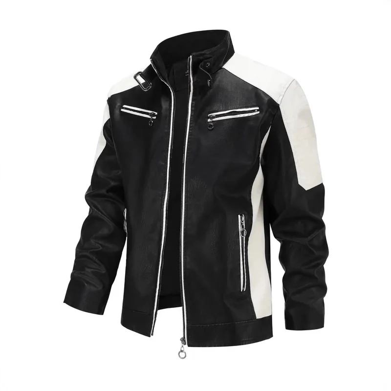 Herren Sportliche Kunstlederjacke mit Reißverschluss Drune