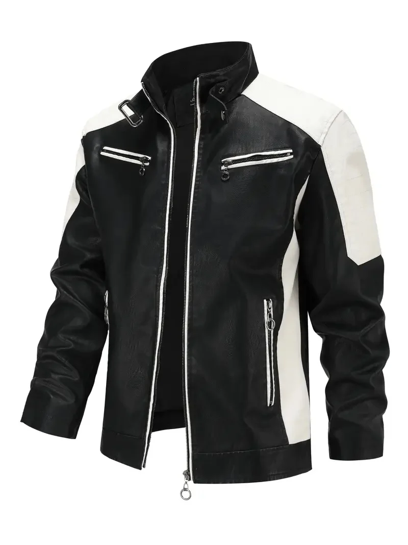 Herren Sportliche Kunstlederjacke mit Reißverschluss Drune