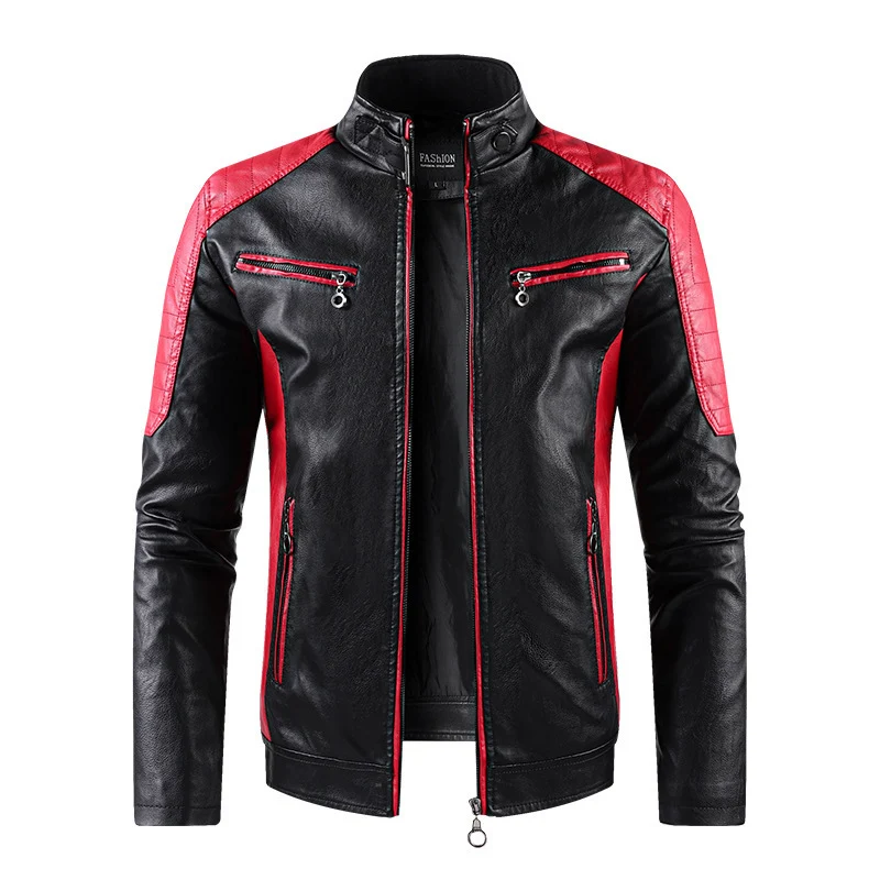 Herren Sportliche Kunstlederjacke mit hohem Kragen Drune