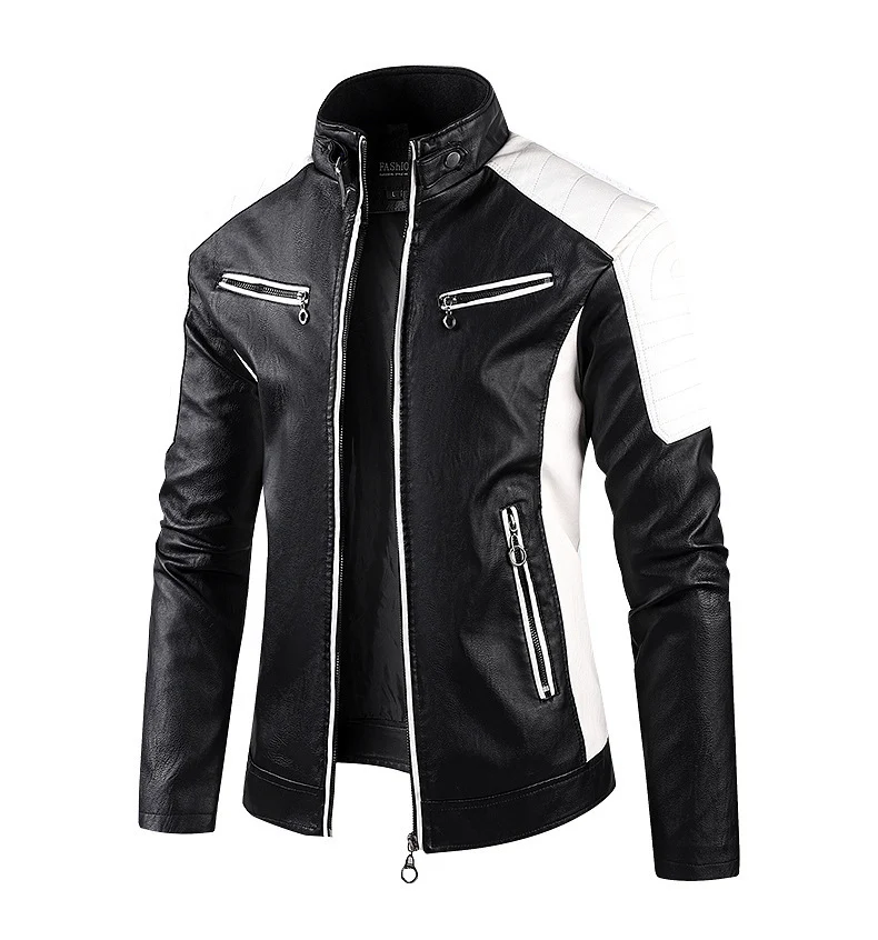 Herren Sportliche Kunstlederjacke mit hohem Kragen Drune