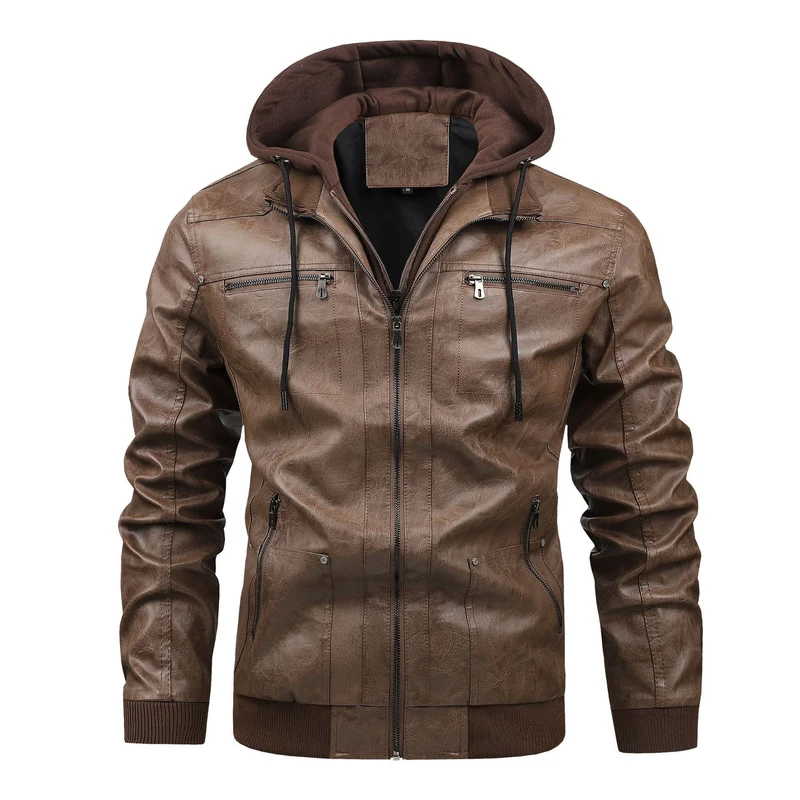 Herren Multifunktionale Lederjacke mit Kapuze Drune