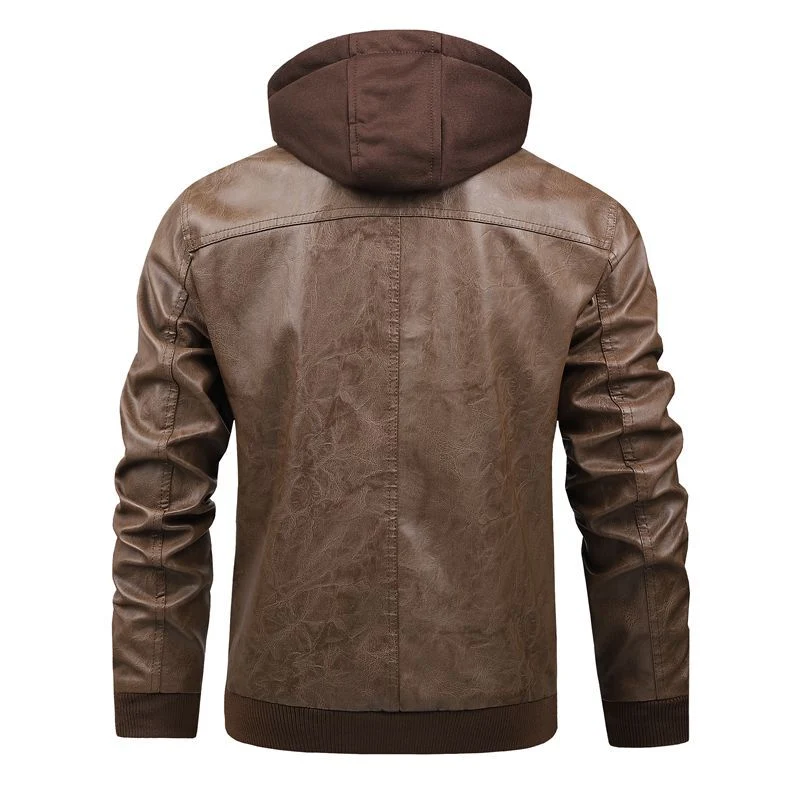 Herren Multifunktionale Lederjacke mit Kapuze Drune