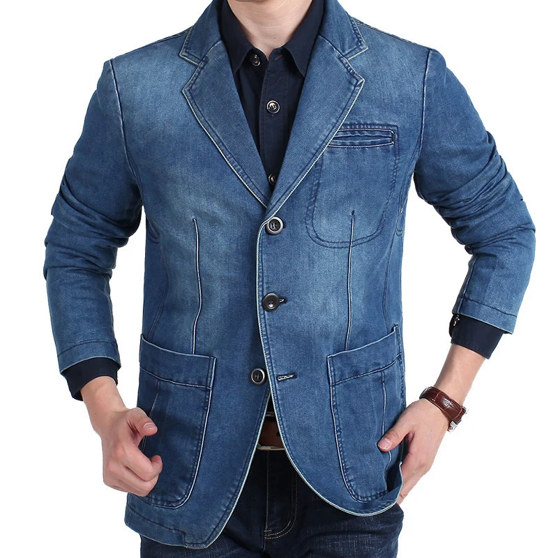 Herren Modischer Denim Freizeitblazer Drune