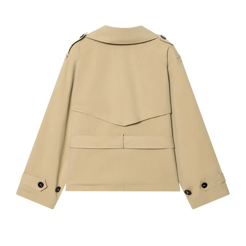 Damen Kurz geschnittener Trenchcoat mit Taillengürtel und Schulterklappen Drune