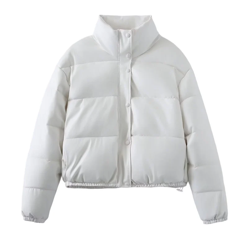 Damen Kurz geschnittene Steppjacke mit hohem Stehkragen, Druckknopfverschluss und elastischem Saum Drune