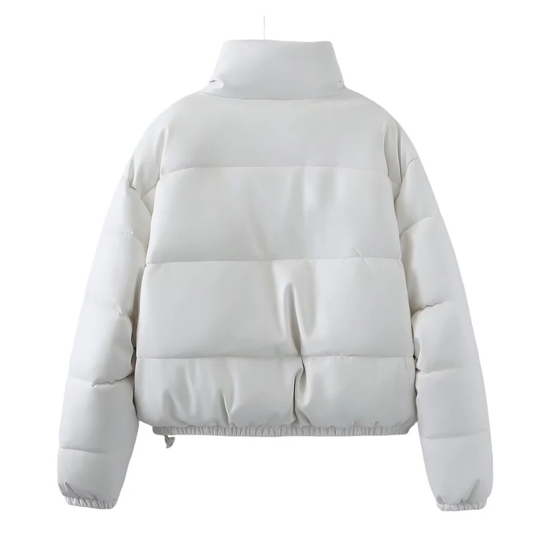 Damen Kurz geschnittene Steppjacke mit hohem Stehkragen, Druckknopfverschluss und elastischem Saum Drune