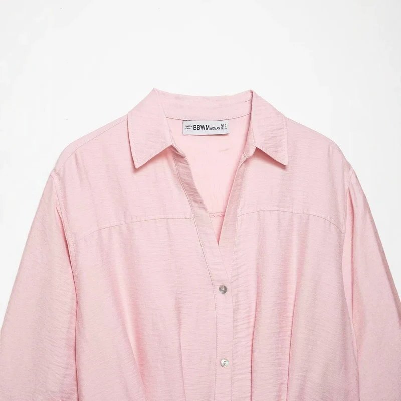 Damen Kastige Cropped-Bluse mit Hemdkragen, verkürztem Saum und Aufrollärmeln Drune