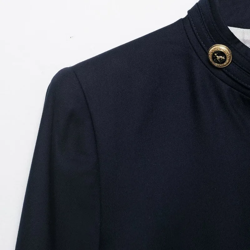 Damen Kastenloser Kurzblazer mit Stehkragen und goldenen Zierknöpfen Drune