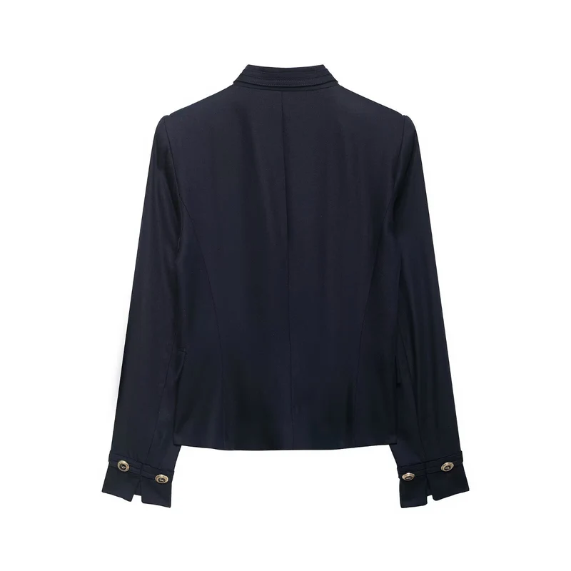 Damen Kastenloser Kurzblazer mit Stehkragen und goldenen Zierknöpfen Drune