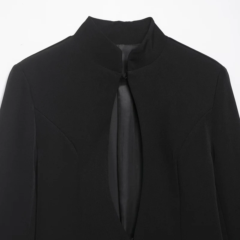 Damen Kastenförmiger Cape-Blazer mit Stehkragen und verdeckter Front Drune